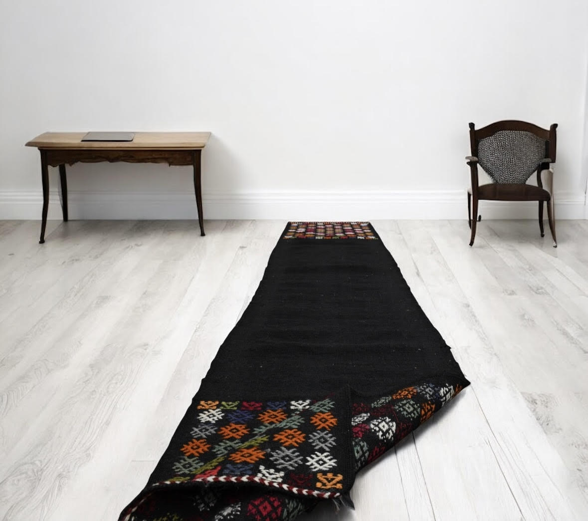 1'7" x 8'7" Vintage Kilim Runner with Hand-Embroidered Detail - Atlas & Kiln