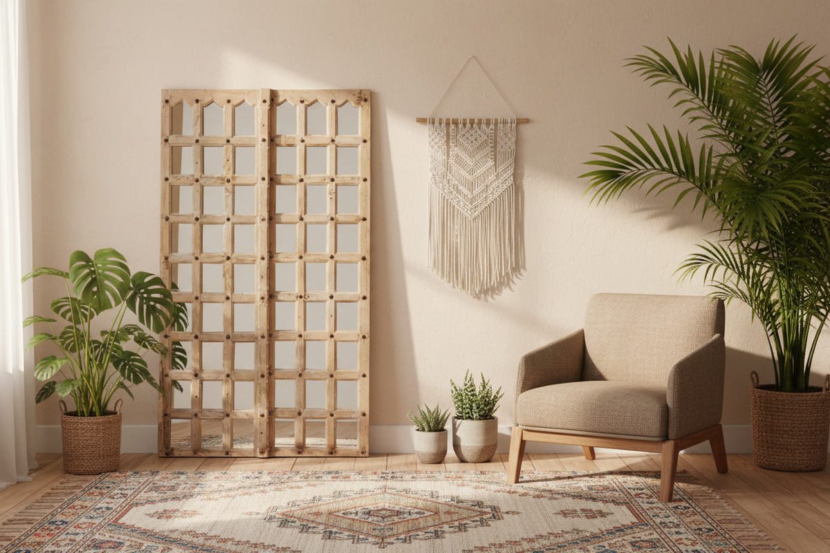Tall Indian Colonial Door Mirror Panel