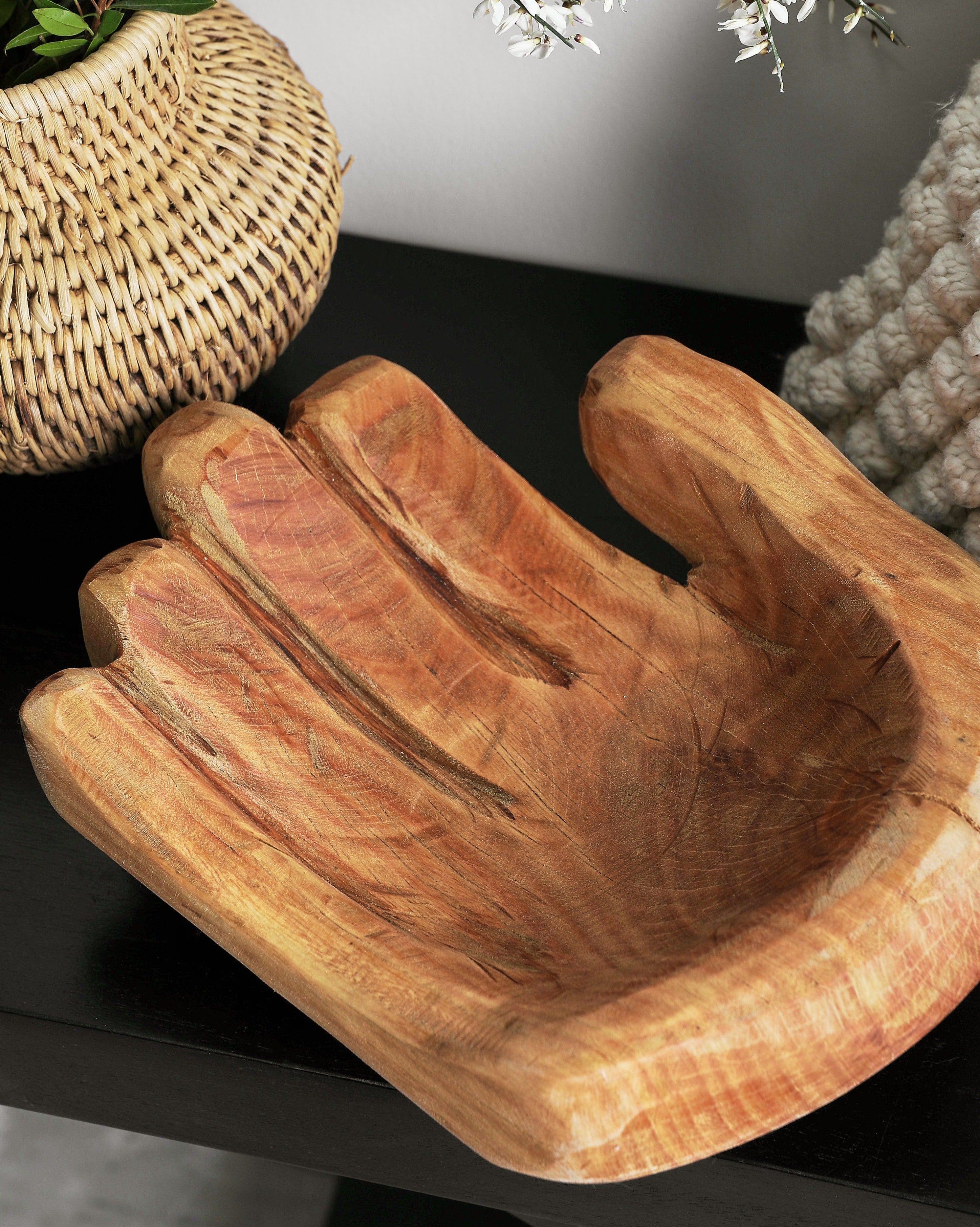 Cupped Hand Natural Eucalyptus Wood Bowl Sculpture - Atlas & Kiln